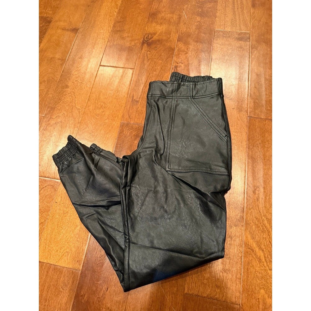 Spanx size medium black pleather joggers pants